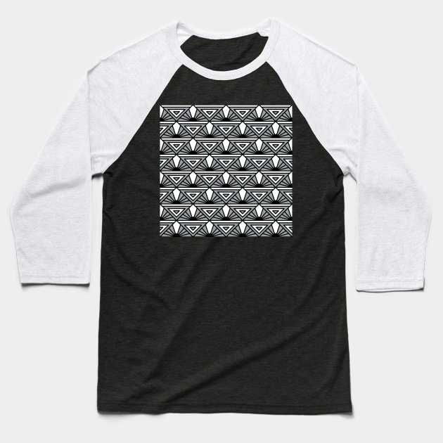 Art Deco Pattern No 76 - Monochrome Black Grey - Vintage Geometric Baseball T-Shirt by Millusti